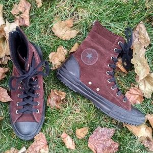 Plum-Brown Fleece-Lined Hi-top Suede Converse 8.5